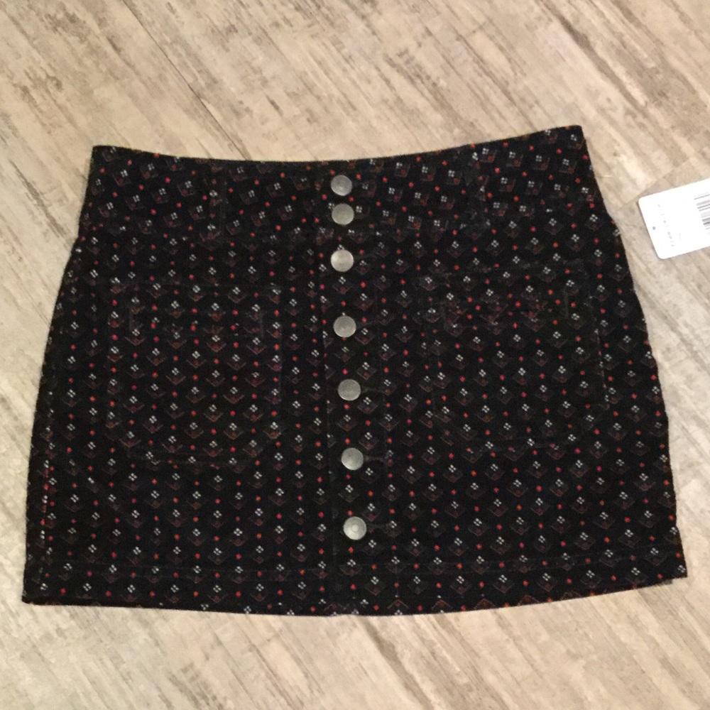 NWT Free People Black Printed Joanie Cord Skirt - Picture 5 of 8